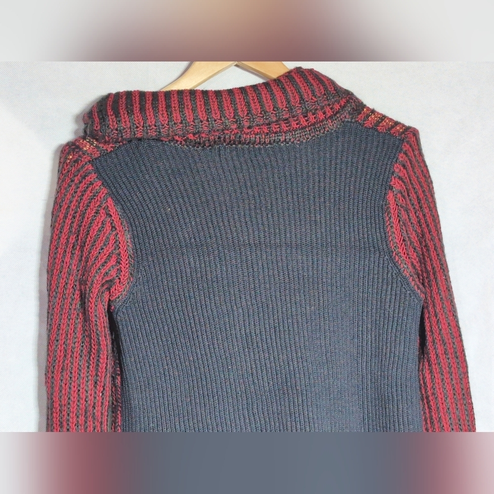 DKNY Cotton Acrylic Sz L Red and Black Striped Cowl Neck Sweater - Picture 5 of 8